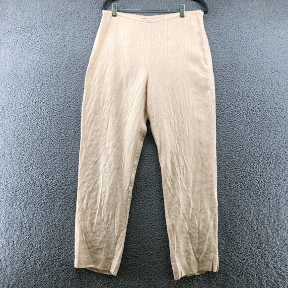 Merona 100% Linen Dress Pants Womens Sz 12 Beige Cream Straight Lined High Rise - Picture 1 of 11
